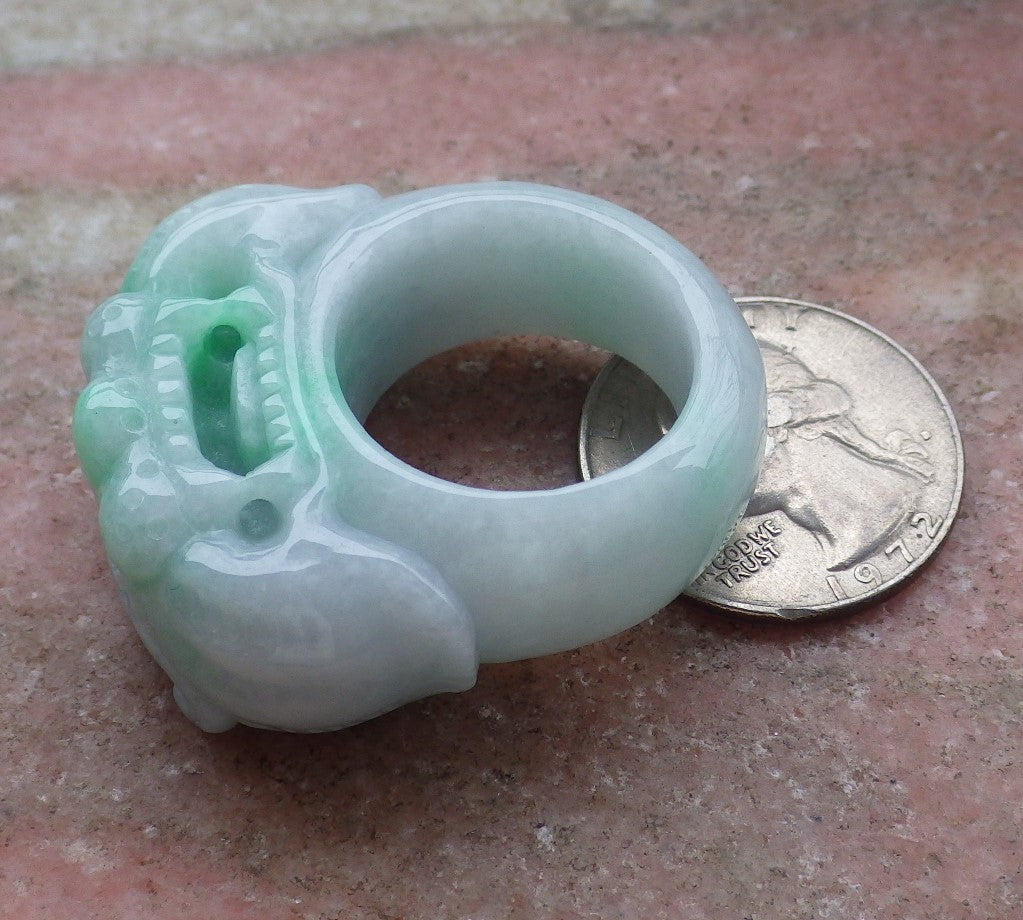 Certified Hand Carved Green Natural Myanmar Burma A JADE Jadeite Zodiac Tiger Ring US 10