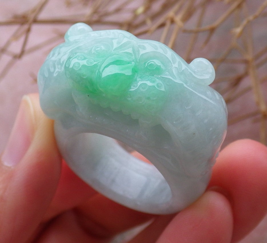 Certified Hand Carved Green Natural Myanmar Burma A JADE Jadeite Zodiac Tiger Ring US 10