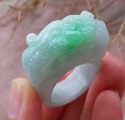 Certified Hand Carved Green Natural Myanmar Burma A JADE Jadeite Zodiac Tiger Ring US 10