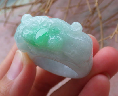 Certified Hand Carved Green Natural Myanmar Burma A JADE Jadeite Zodiac Tiger Ring US 10