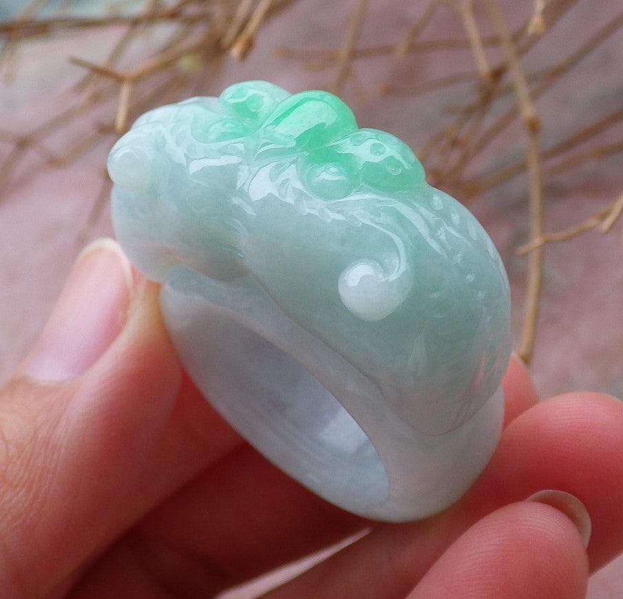 Certified Hand Carved Green Natural Myanmar Burma A JADE Jadeite Zodiac Tiger Ring US 10