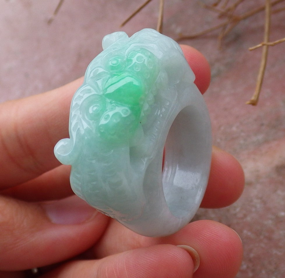 Certified Hand Carved Green Natural Myanmar Burma A JADE Jadeite Zodiac Tiger Ring US 10