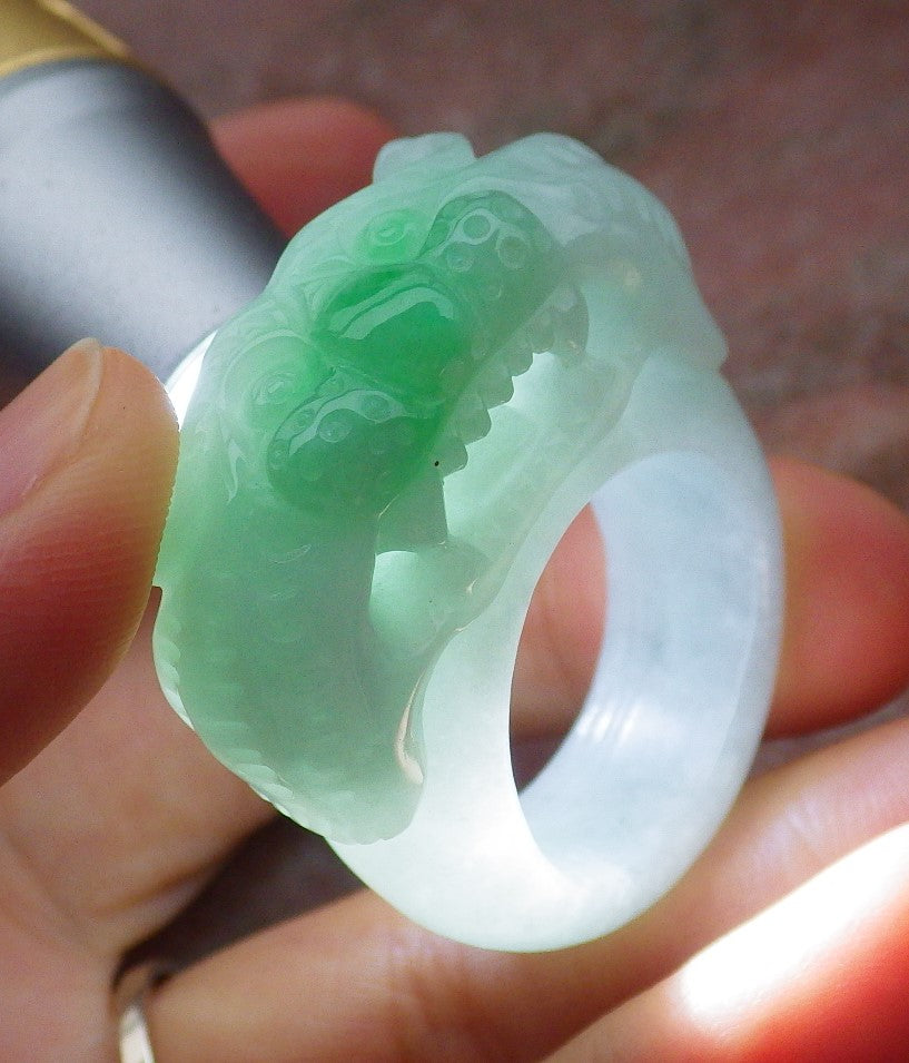 Certified Hand Carved Green Natural Myanmar Burma A JADE Jadeite Zodiac Tiger Ring US 10