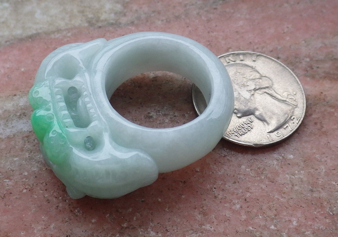 Certified Hand Carved Green Natural Myanmar Burma A JADE Jadeite Zodiac Tiger Ring US 10