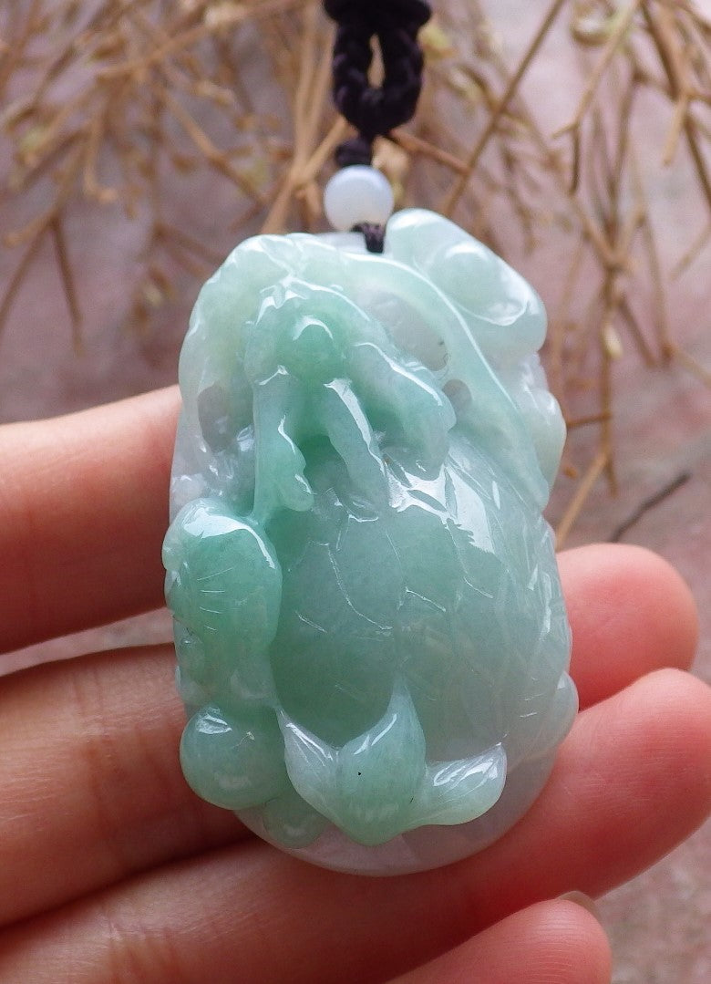 Certified Hand Carved Green Natural Myanmar Burma Grade A Jade jadeite Dragon Turtle Pendant Necklace