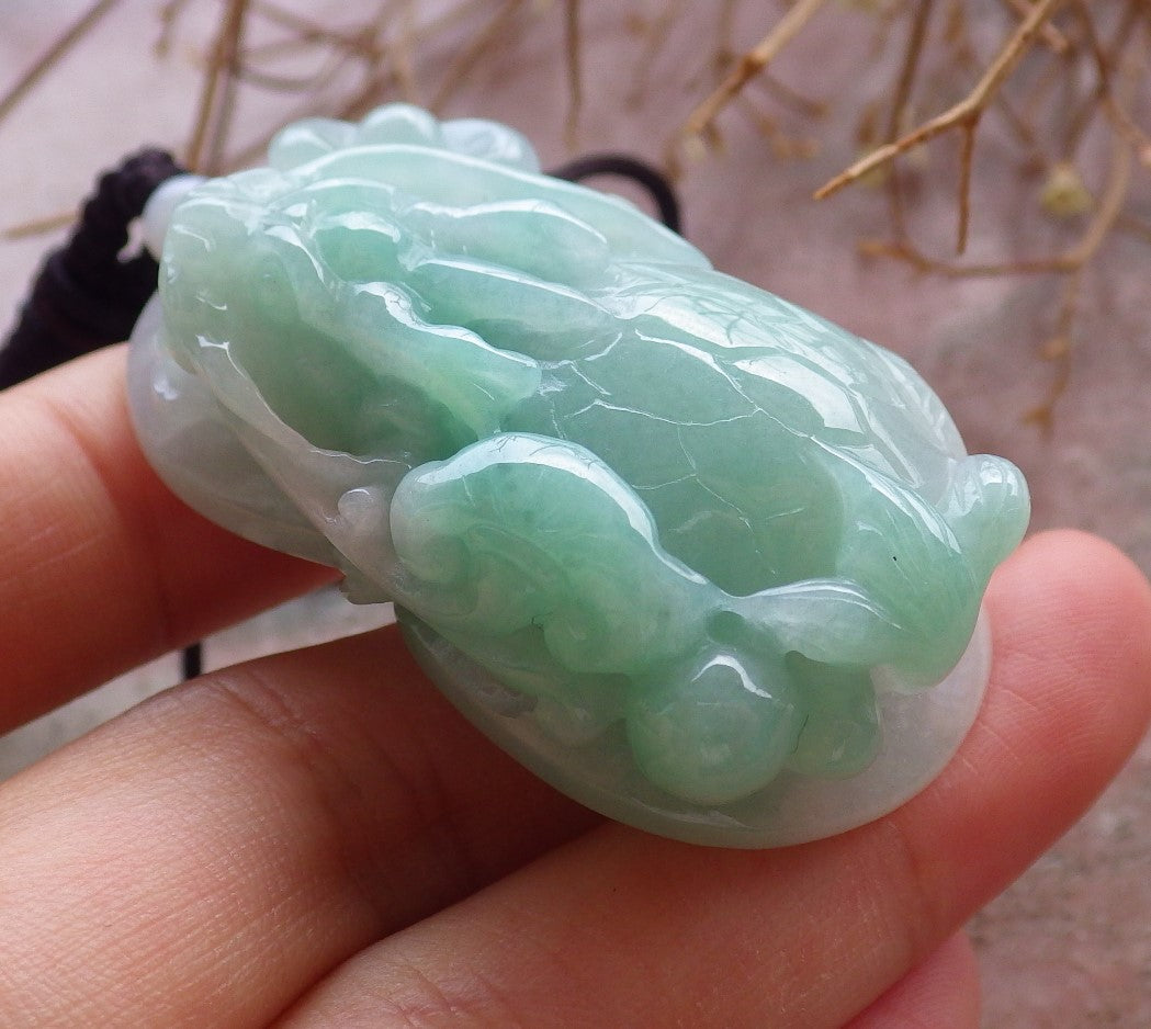 Certified Hand Carved Green Natural Myanmar Burma Grade A Jade jadeite Dragon Turtle Pendant Necklace