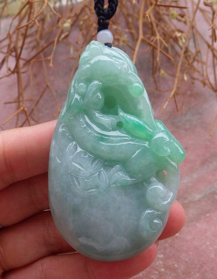 Certified Hand Carved Natural Green Myanmar Burma A Jade jadeite Dragon Pi Xiu Pendant Necklace