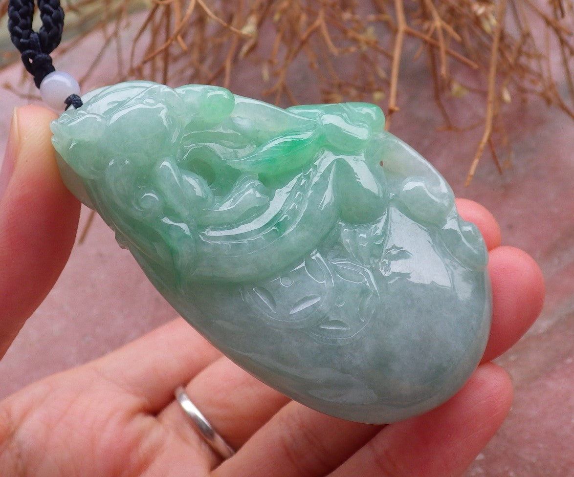 Certified Hand Carved Natural Green Myanmar Burma A Jade jadeite Dragon Pi Xiu Pendant Necklace