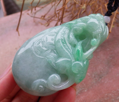 Certified Hand Carved Natural Green Myanmar Burma A Jade jadeite Dragon Pi Xiu Pendant Necklace