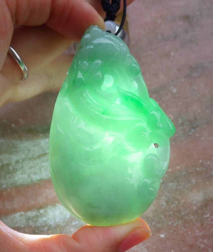 Certified Hand Carved Natural Green Myanmar Burma A Jade jadeite Dragon Pi Xiu Pendant Necklace