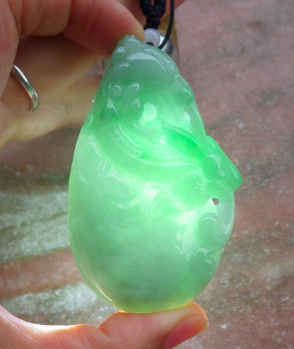 Certified Hand Carved Natural Green Myanmar Burma A Jade jadeite Dragon Pi Xiu Pendant Necklace