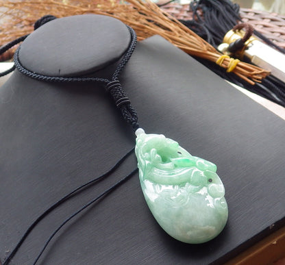 Certified Hand Carved Natural Green Myanmar Burma A Jade jadeite Dragon Pi Xiu Pendant Necklace