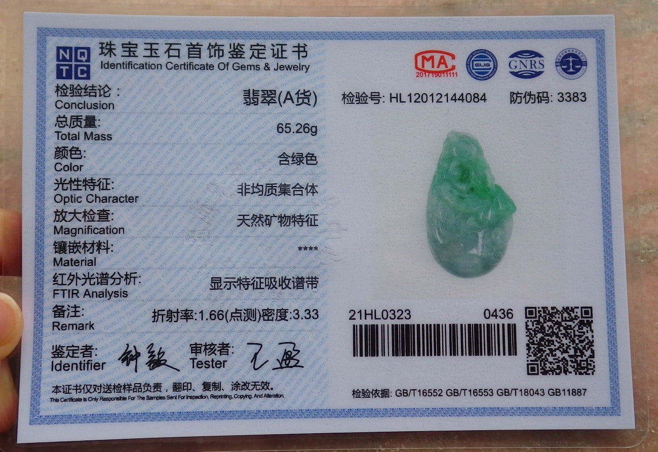 Certified Hand Carved Natural Green Myanmar Burma A Jade jadeite Dragon Pi Xiu Pendant Necklace