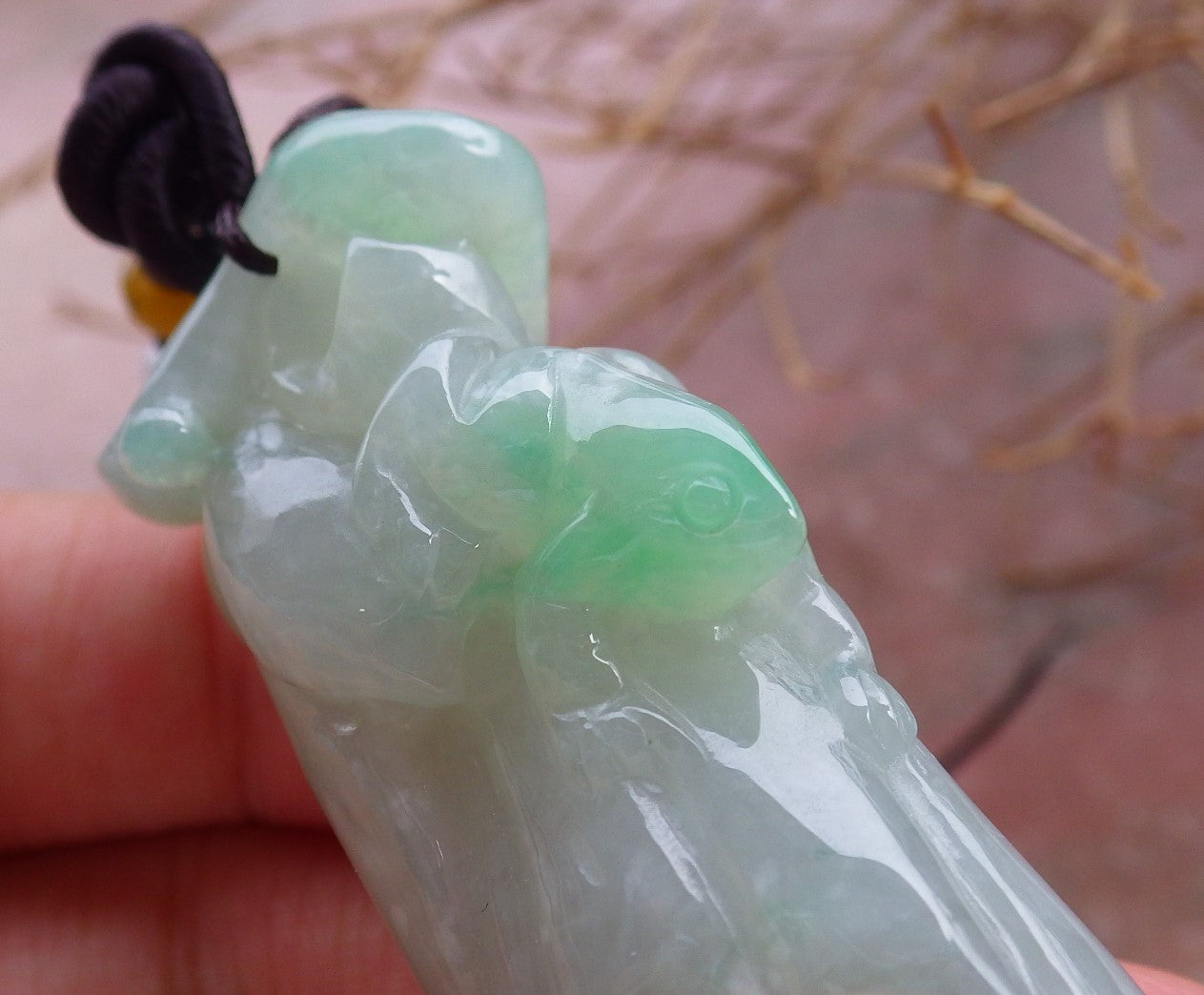 Certified Hand Carved Green Natural Myanmar Burma A Jade jadeite Frog Toad Lotus Flower Pendant Necklace