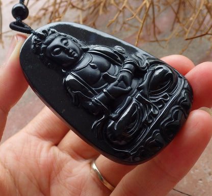 Certified Hand Carved Dark Green Black Natural Myanmar Burma A Jade Jadeite Guanyin Kwan yin Pendant Necklace