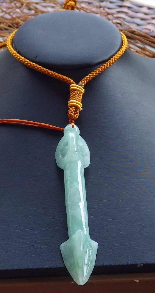 Certified Hand Carved Green Natural Myanmar Burma A Jade Arrow Bead Beads Pendant Necklace