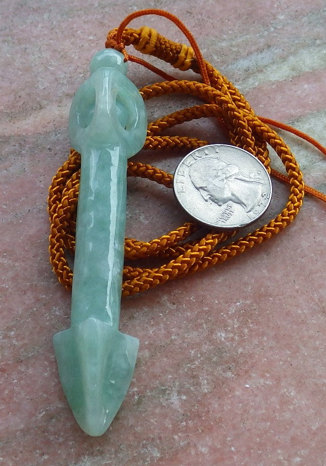 Certified Hand Carved Green Natural Myanmar Burma A Jade Arrow Bead Beads Pendant Necklace