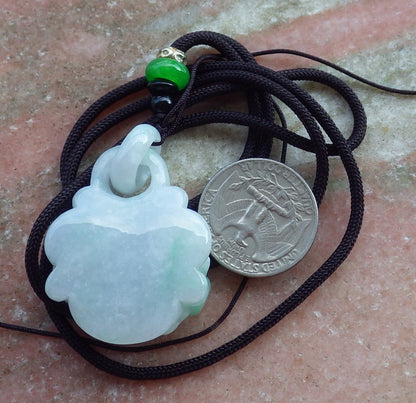 Certified Hand Carved Green Lavender Natural Myanmar Burma A Jade Flower with Ring Pendant Necklace