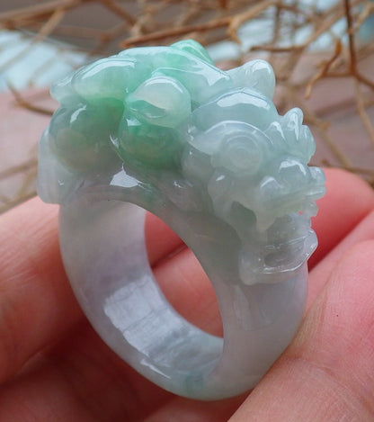 Certified Hand Carved Green Natural Myanmar Burma A JADE Jadeite Dragon Pi Xiu Ring US 10