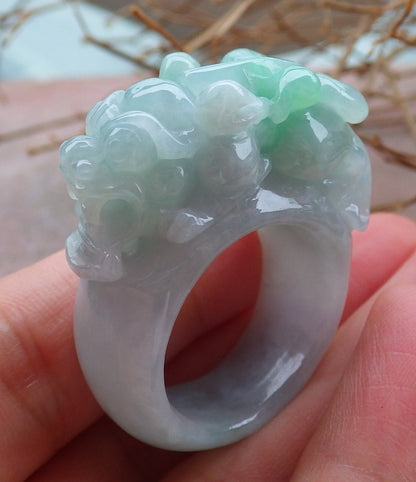 Certified Hand Carved Green Natural Myanmar Burma A JADE Jadeite Dragon Pi Xiu Ring US 10