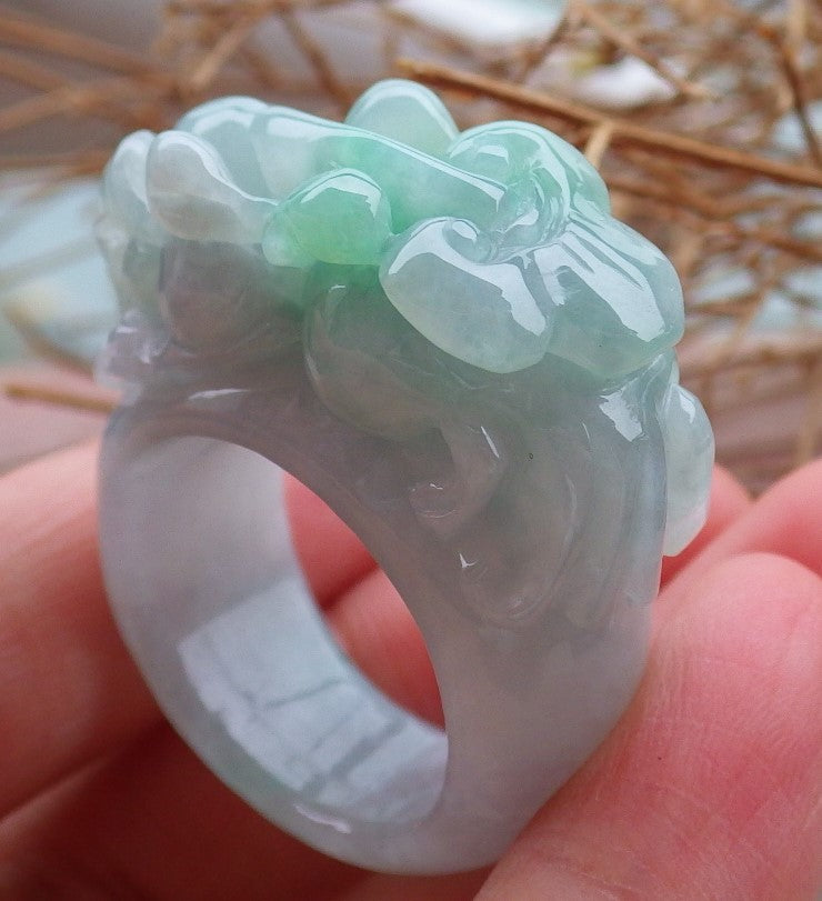 Certified Hand Carved Green Natural Myanmar Burma A JADE Jadeite Dragon Pi Xiu Ring US 10