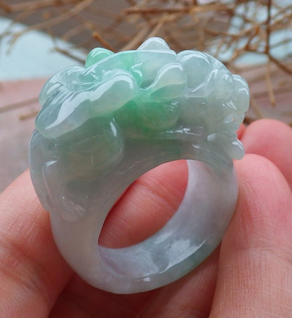 Certified Hand Carved Green Natural Myanmar Burma A JADE Jadeite Dragon Pi Xiu Ring US 10