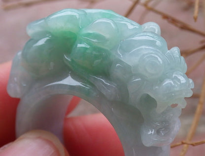 Certified Hand Carved Green Natural Myanmar Burma A JADE Jadeite Dragon Pi Xiu Ring US 10