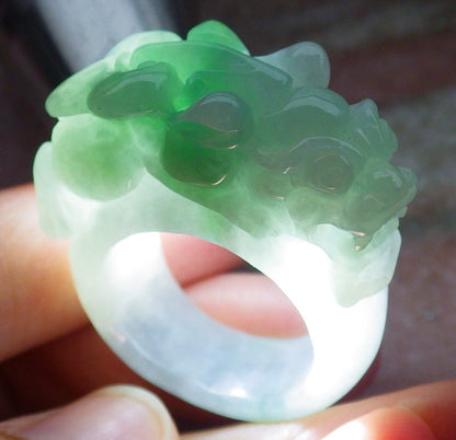 Certified Hand Carved Green Natural Myanmar Burma A JADE Jadeite Dragon Pi Xiu Ring US 10