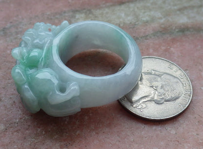 Certified Hand Carved Green Natural Myanmar Burma A JADE Jadeite Dragon Pi Xiu Ring US 10