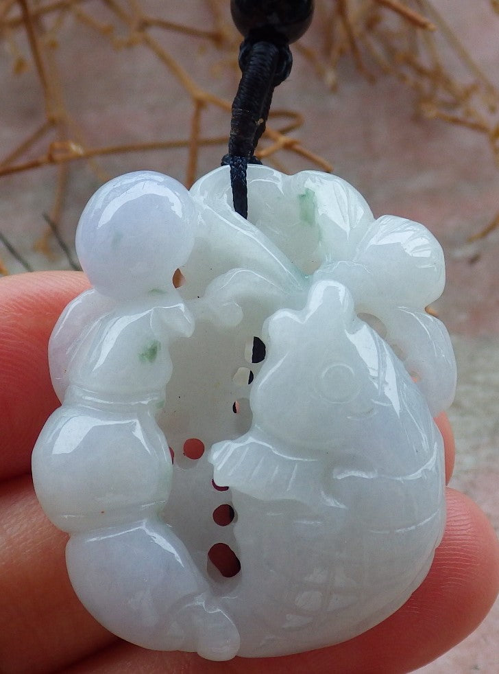 Certified Hand Carved Green Natural Burma Grade A Jade jadeite Fish Lotus Coin Bead Beads Pendant Necklace