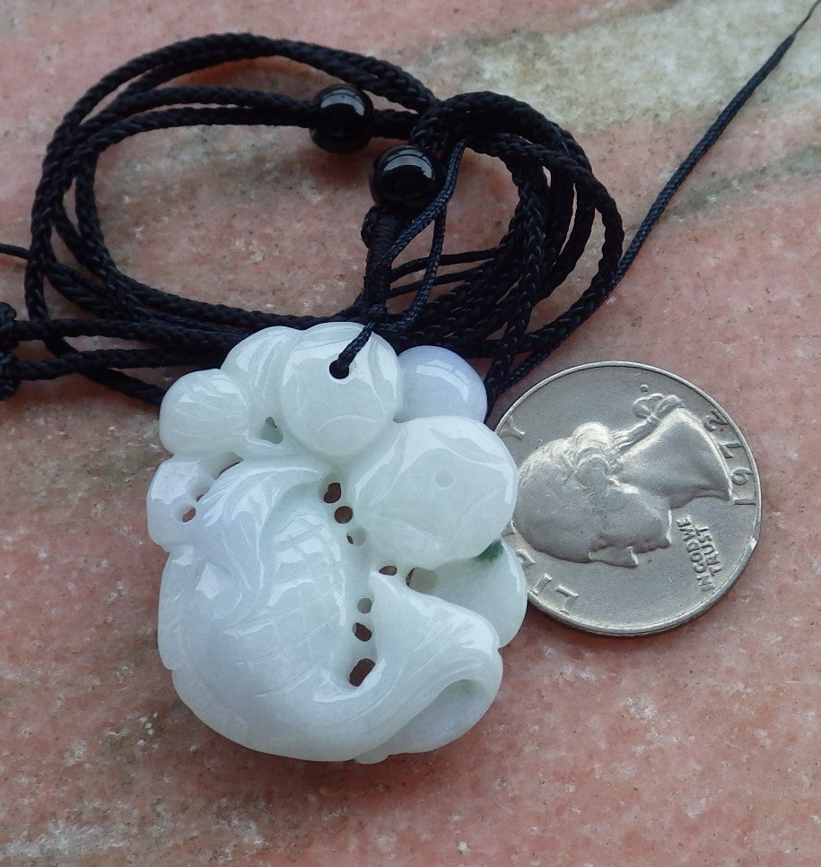 Certified Hand Carved Green Natural Burma Grade A Jade jadeite Fish Lotus Coin Bead Beads Pendant Necklace