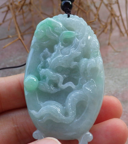 Certified Hand Carved Natural Myanmar Burma A Jade jadeite Dragon Ruyi with Ring Pendant Necklace