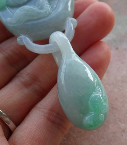 Certified Hand Carved Natural Myanmar Burma A Jade jadeite Dragon Ruyi with Ring Pendant Necklace