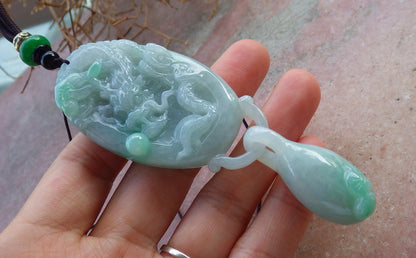 Certified Hand Carved Natural Myanmar Burma A Jade jadeite Dragon Ruyi with Ring Pendant Necklace