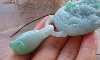 Certified Hand Carved Natural Myanmar Burma A Jade jadeite Dragon Ruyi with Ring Pendant Necklace