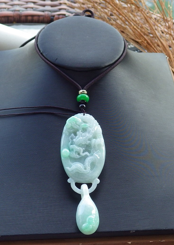 Certified Hand Carved Natural Myanmar Burma A Jade jadeite Dragon Ruyi with Ring Pendant Necklace