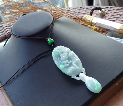 Certified Hand Carved Natural Myanmar Burma A Jade jadeite Dragon Ruyi with Ring Pendant Necklace