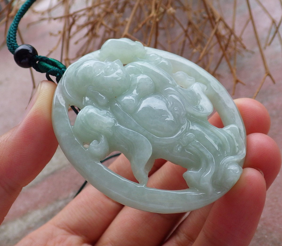 Certified Hand Carved Green Natural Myanmar Burma Grade A Jade Jadeite Happy Buddha God Pendant Necklace