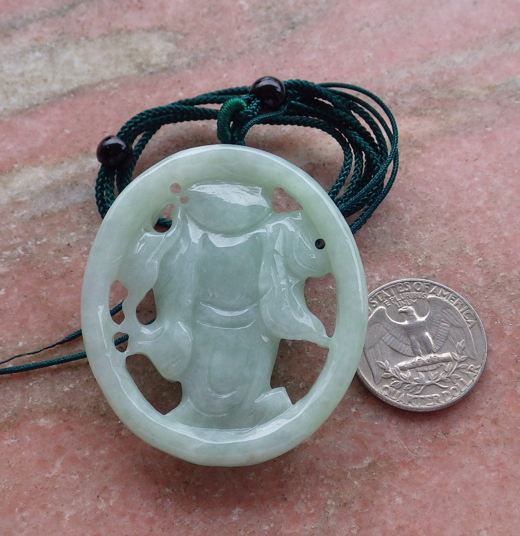 Certified Hand Carved Green Natural Myanmar Burma Grade A Jade Jadeite Happy Buddha God Pendant Necklace