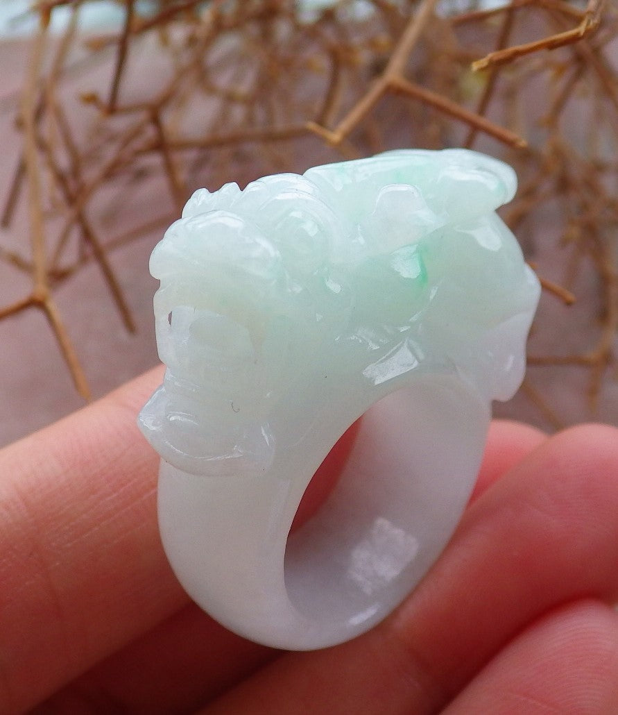 Certified Hand Carved Green Natural Myanmar Burma A JADE Jadeite Dragon Pi Xiu Ring US 5.25