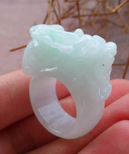 Certified Hand Carved Green Natural Myanmar Burma A JADE Jadeite Dragon Pi Xiu Ring US 5.25