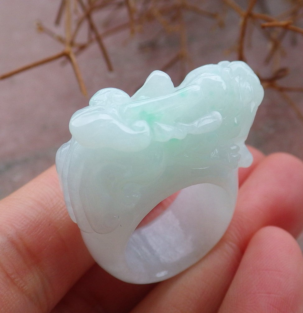 Certified Hand Carved Green Natural Myanmar Burma A JADE Jadeite Dragon Pi Xiu Ring US 5.25