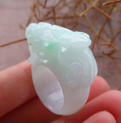 Certified Hand Carved Green Natural Myanmar Burma A JADE Jadeite Dragon Pi Xiu Ring US 5.25