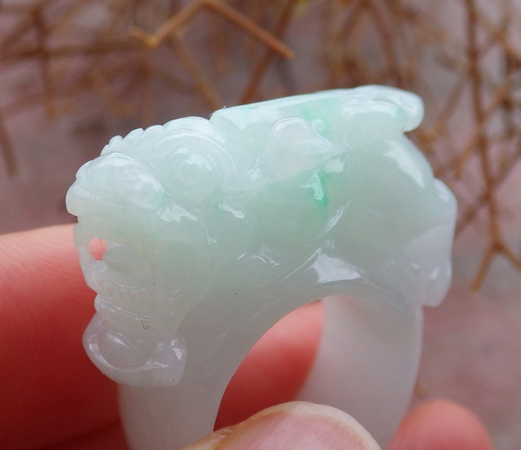 Certified Hand Carved Green Natural Myanmar Burma A JADE Jadeite Dragon Pi Xiu Ring US 5.25