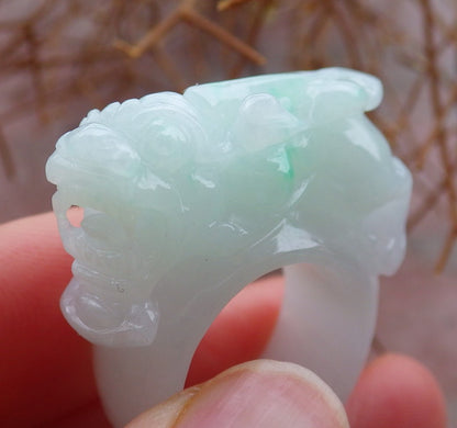 Certified Hand Carved Green Natural Myanmar Burma A JADE Jadeite Dragon Pi Xiu Ring US 5.25