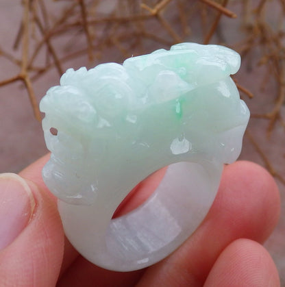 Certified Hand Carved Green Natural Myanmar Burma A JADE Jadeite Dragon Pi Xiu Ring US 5.25