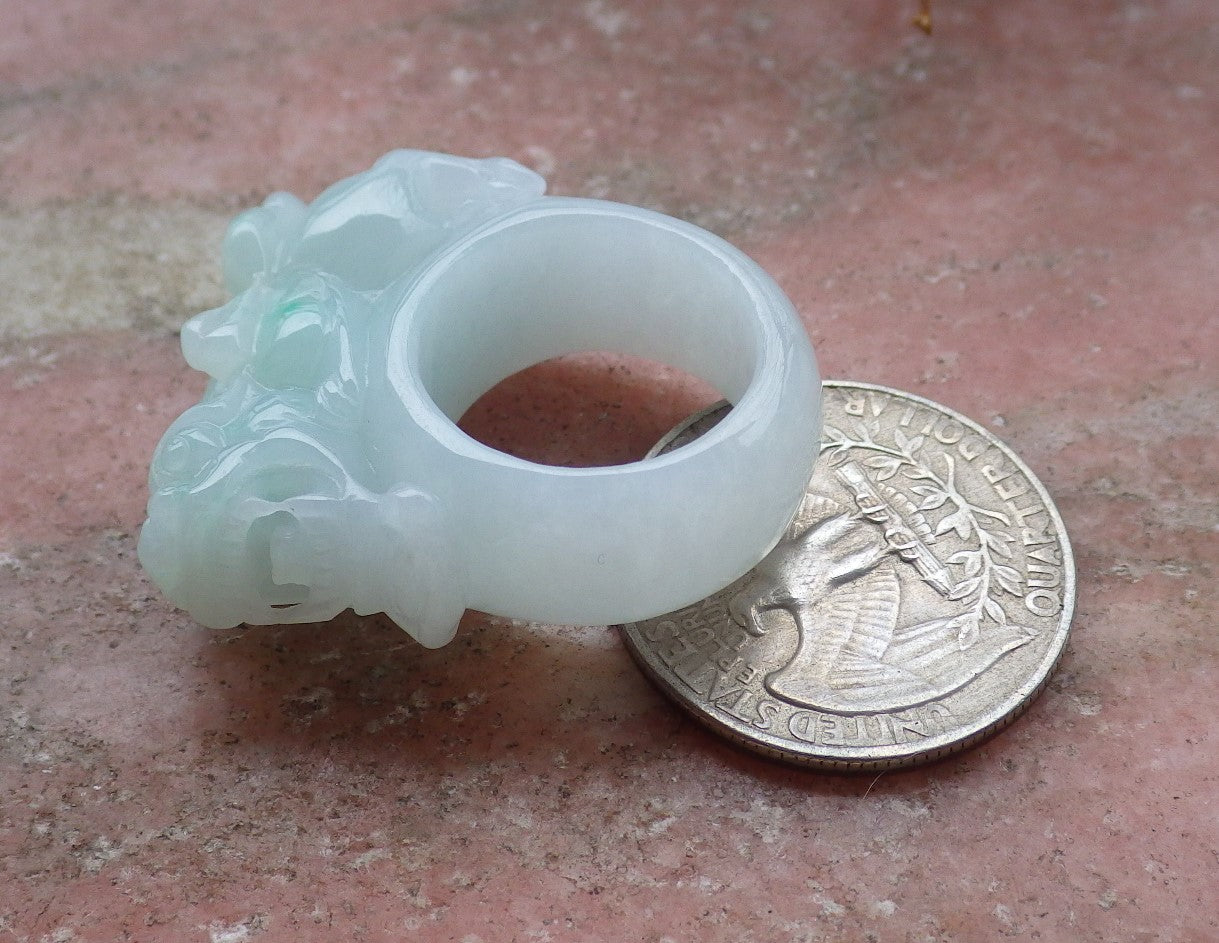 Certified Hand Carved Green Natural Myanmar Burma A JADE Jadeite Dragon Pi Xiu Ring US 5.25