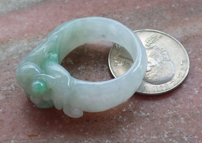 Certified Hand Carved Green Natural Myanmar Burma A JADE Jadeite Gold Fish Ring US 11.25