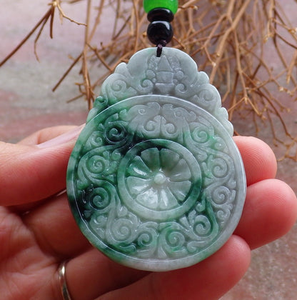 Certified Hand Carved Natural Green Lavender Burma A Jade jadeite Dragon Flower Ruyi Fu Pendant Necklace