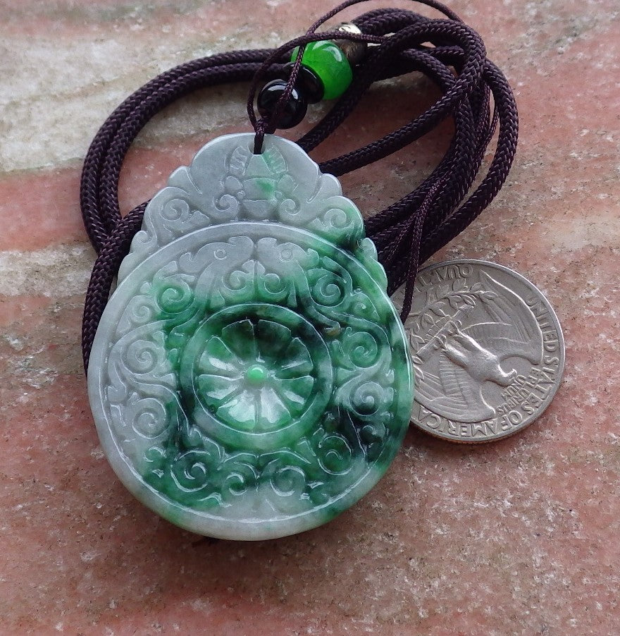 Certified Hand Carved Natural Green Lavender Burma A Jade jadeite Dragon Flower Ruyi Fu Pendant Necklace